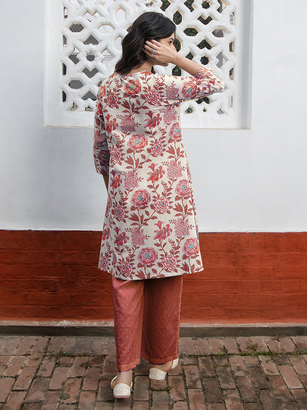 Janasya Light Cotton Floral A-Line Tunic