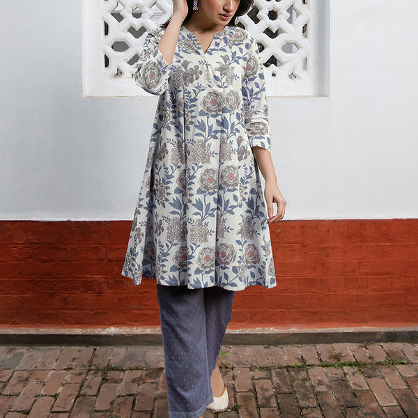 Janasya Light Cotton Floral A-Line Tunic