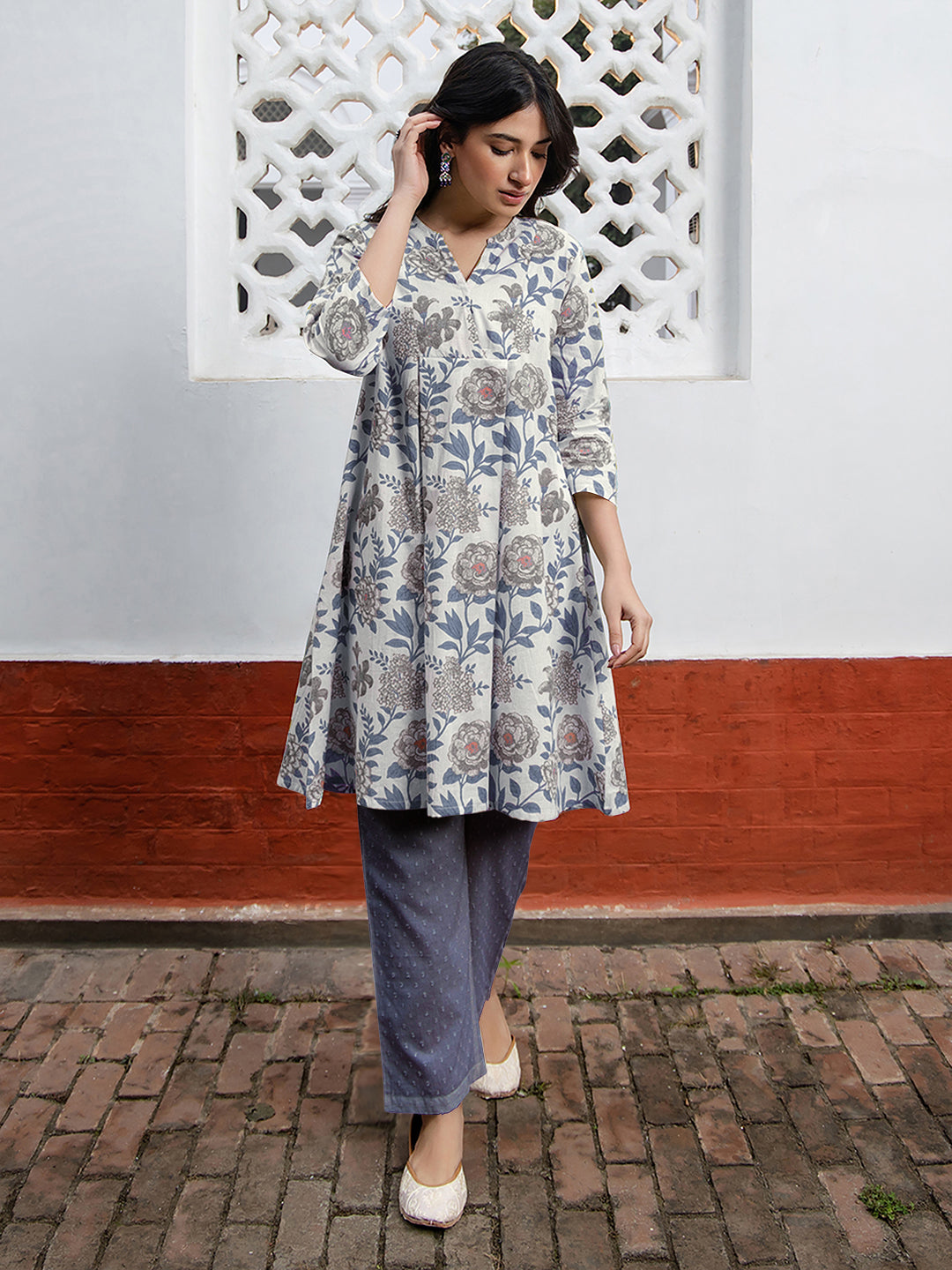 Janasya Light Cotton Floral A-Line Tunic - Distacart