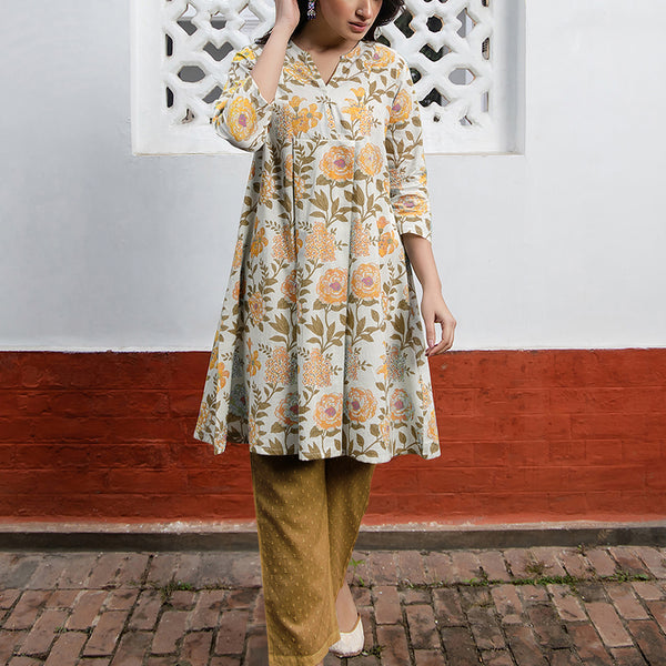 Janasya Light Cotton Floral A-Line Tunic