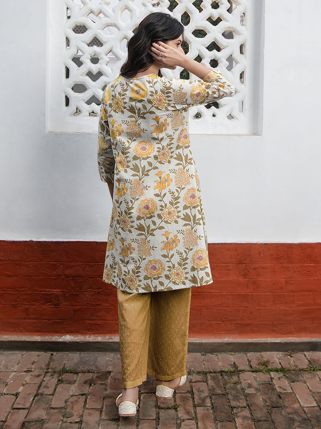 Janasya Light Cotton Floral A-Line Tunic