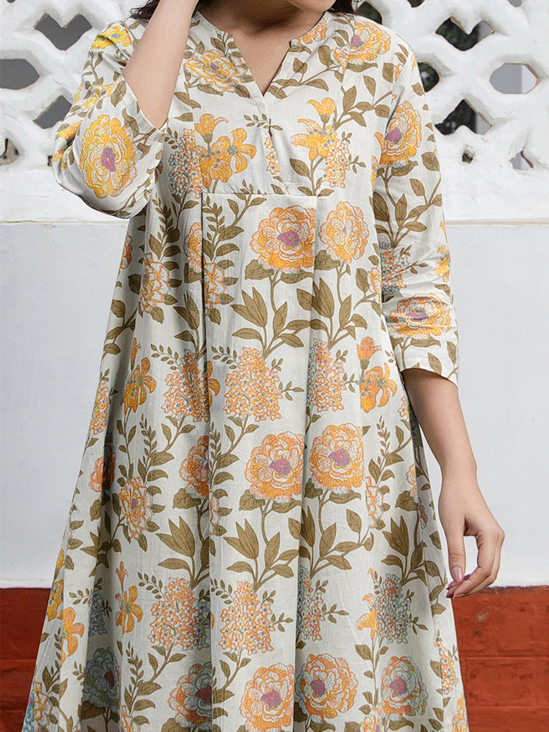 Janasya Light Cotton Floral A-Line Tunic