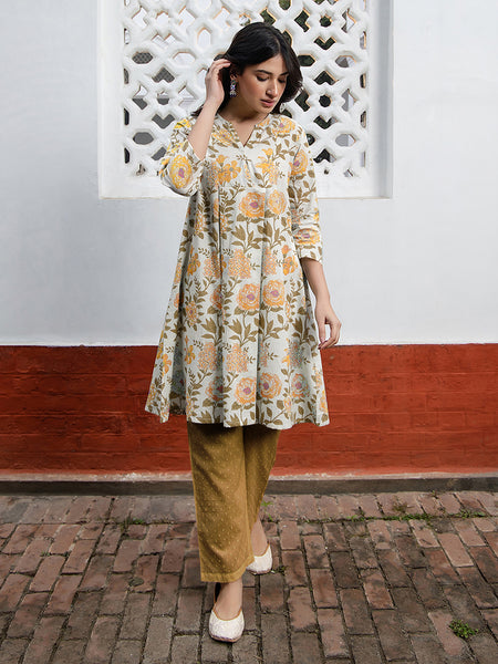 Janasya Light Cotton Floral A-Line Tunic