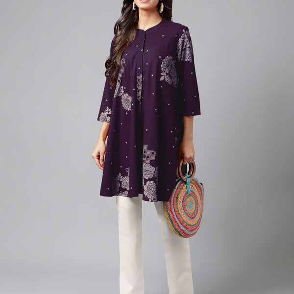 Janasya Bright Cotton Floral A-Line Tunic