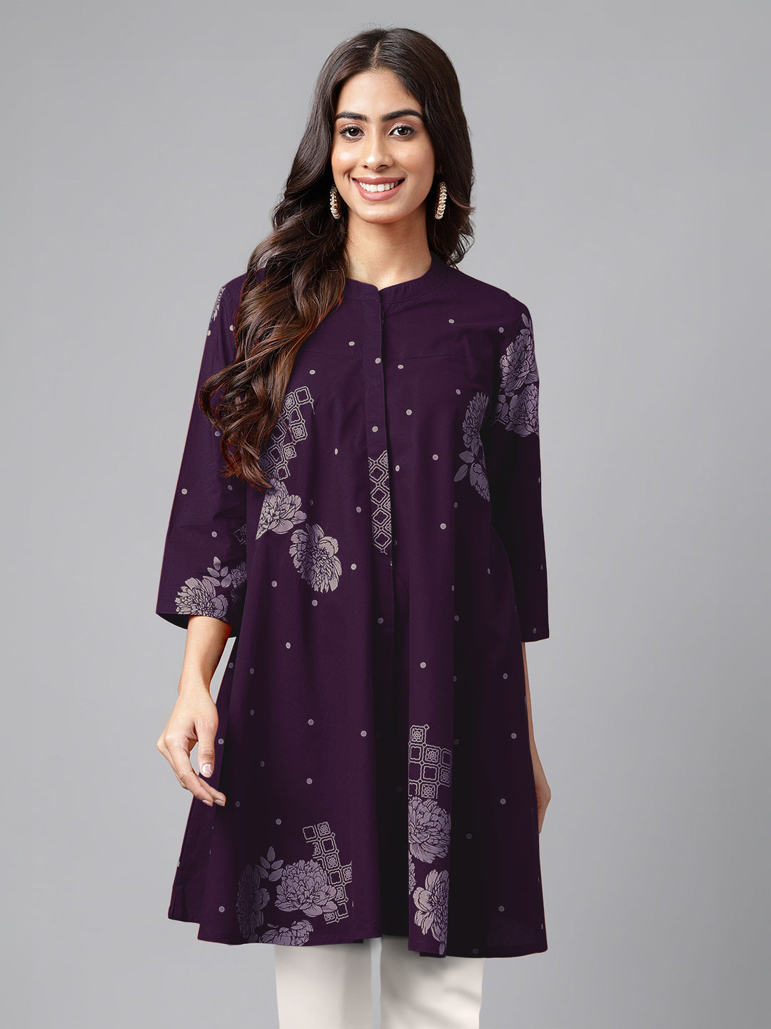 Janasya Bright Cotton Floral A-Line Tunic