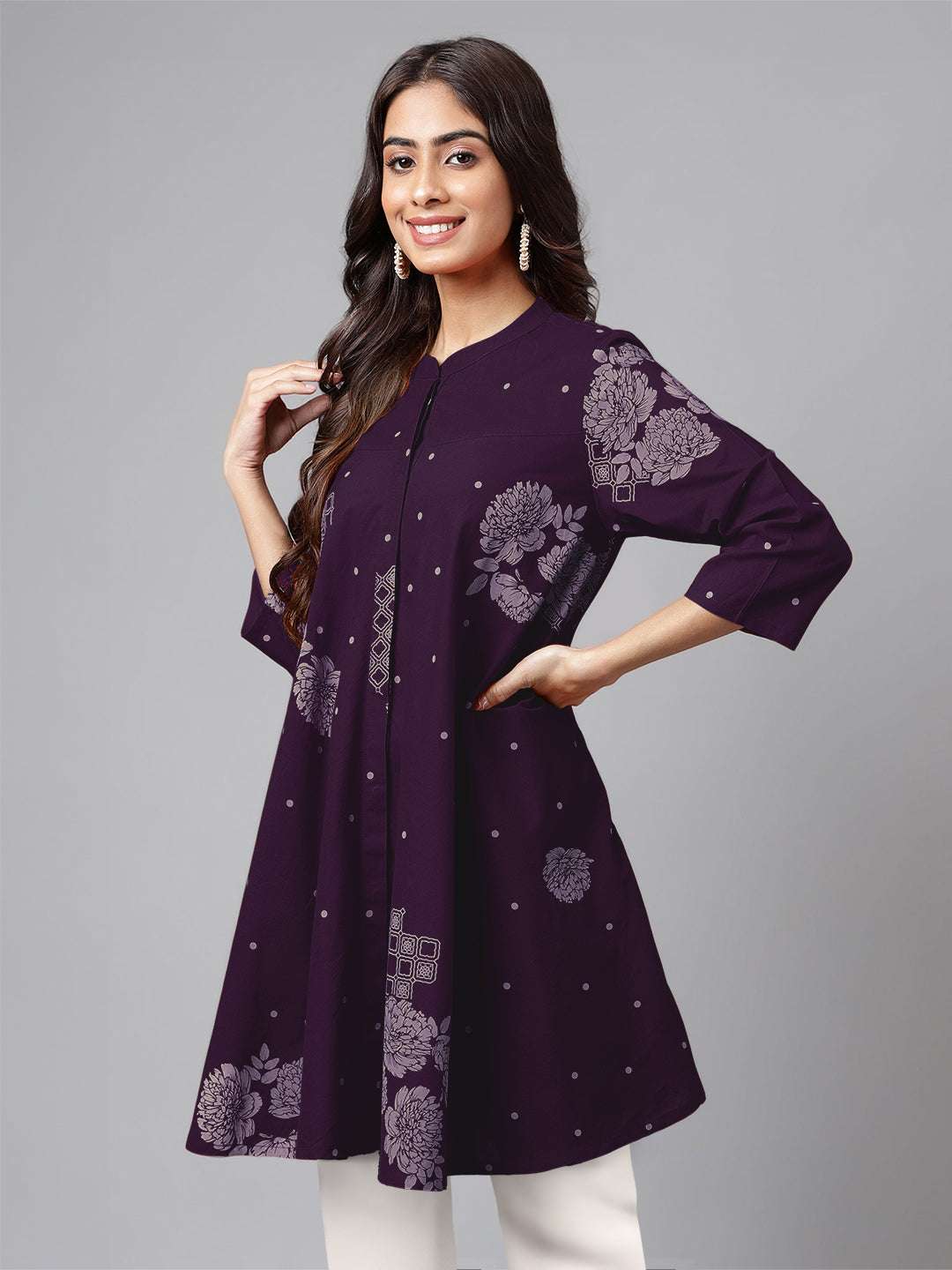 Janasya Bright Cotton Floral A-Line Tunic