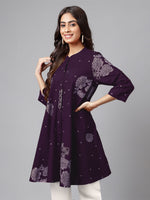Thumbnail for Janasya Bright Cotton Floral A-Line Tunic
