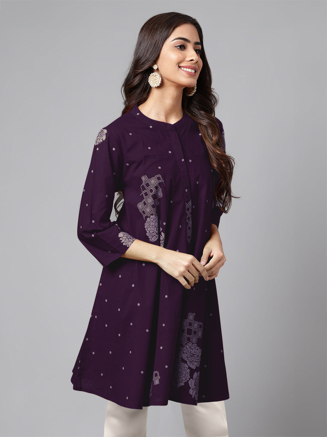 Janasya Bright Cotton Floral A-Line Tunic
