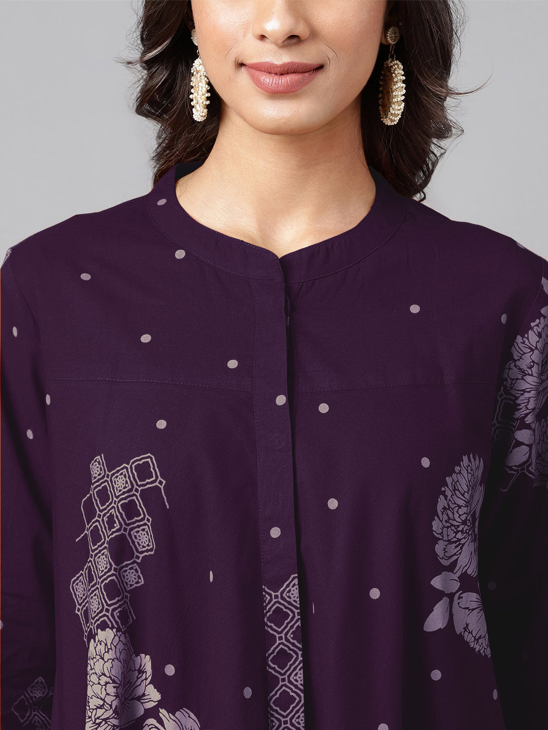 Janasya Bright Cotton Floral A-Line Tunic
