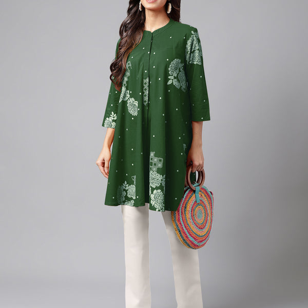 Janasya Bright Cotton Floral Flared Tunic