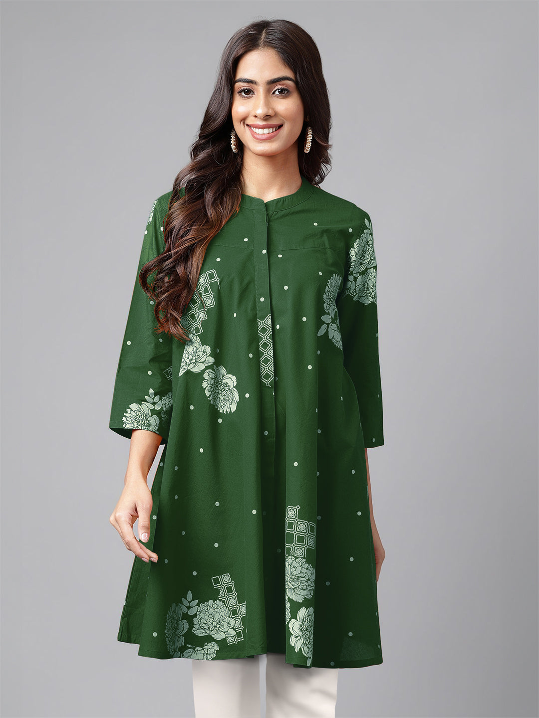 Janasya Bright Cotton Floral Flared Tunic