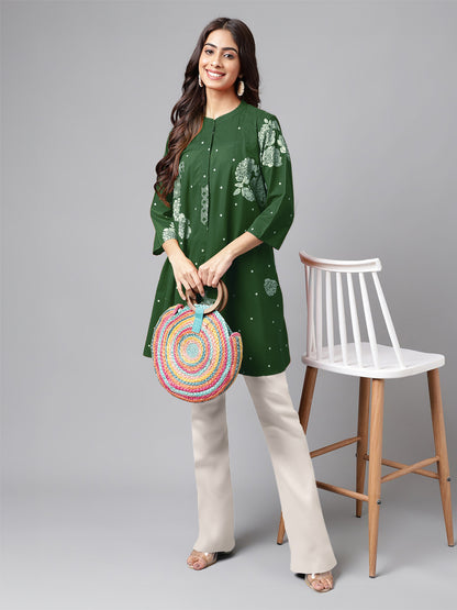 Janasya Bright Cotton Floral Flared Tunic - Distacart