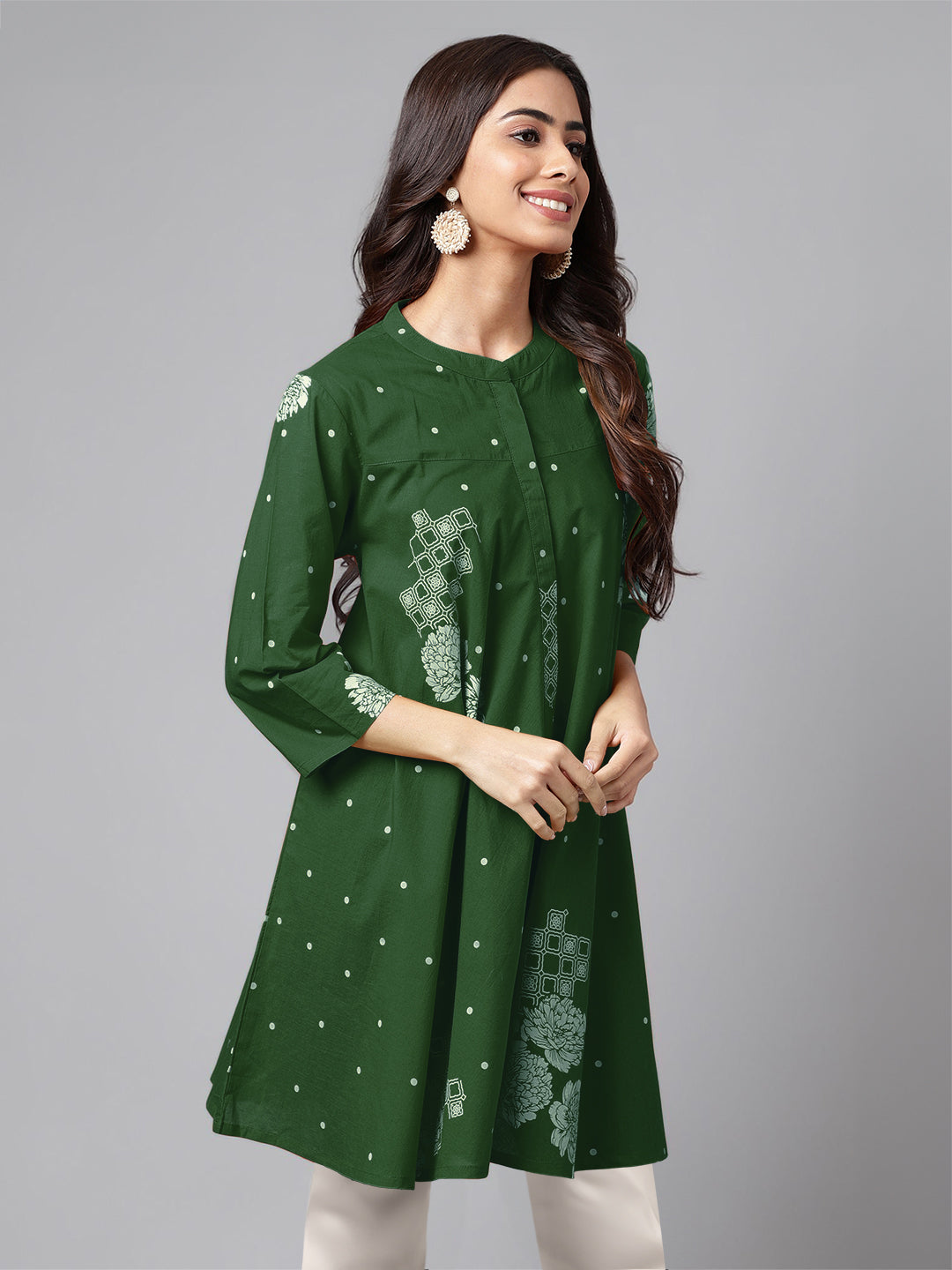 Janasya Bright Cotton Floral Flared Tunic