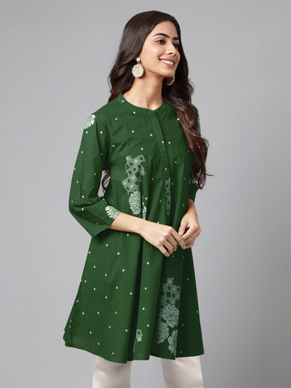 Janasya Bright Cotton Floral Flared Tunic - Distacart