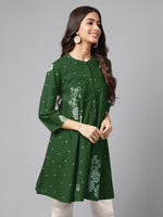 Thumbnail for Janasya Bright Cotton Floral Flared Tunic