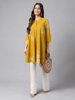 Thumbnail for Janasya Bright Cotton Floral Flared Tunic