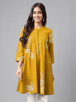 Thumbnail for Janasya Bright Cotton Floral Flared Tunic