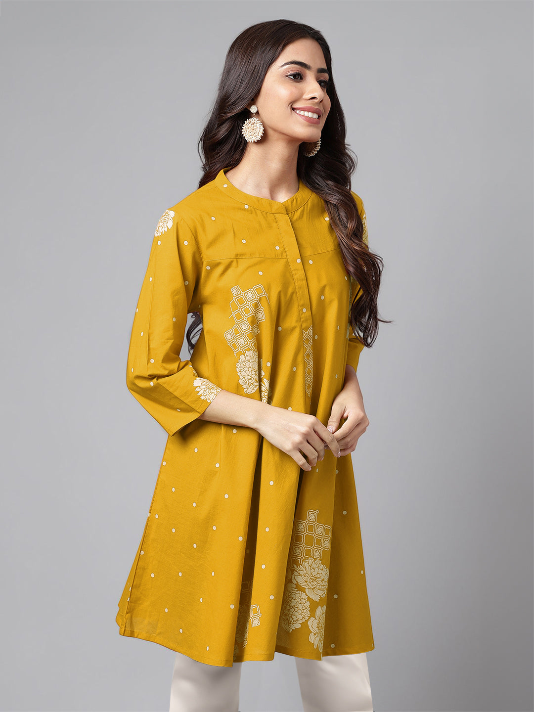Janasya Bright Cotton Floral Flared Tunic