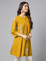 Thumbnail for Janasya Bright Cotton Floral Flared Tunic