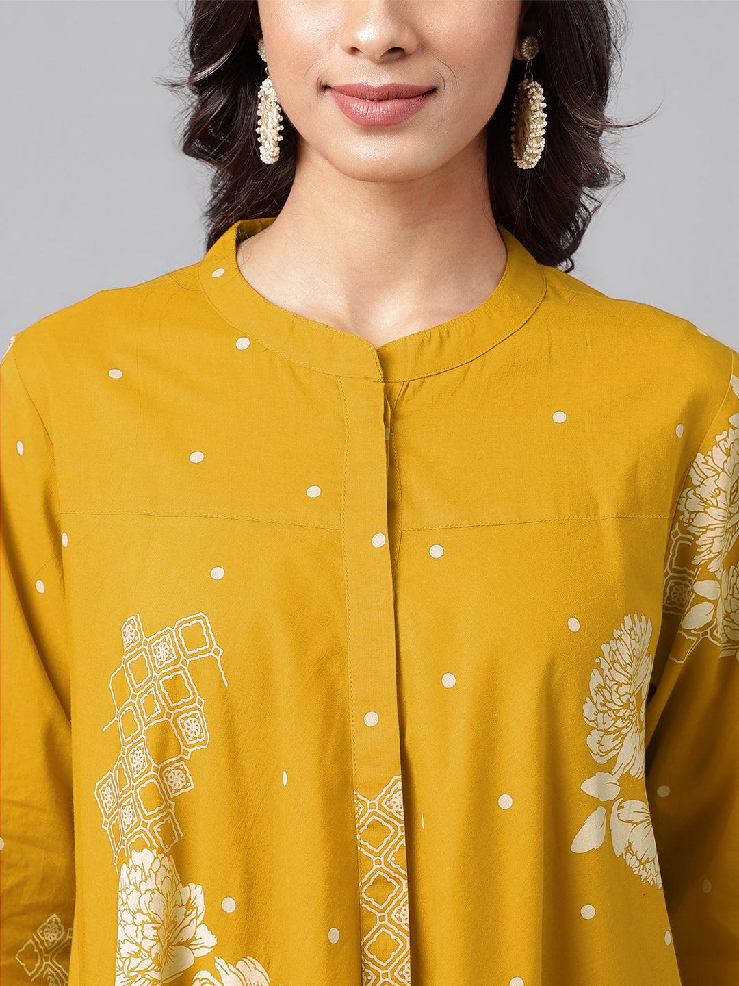 Janasya Bright Cotton Floral Flared Tunic