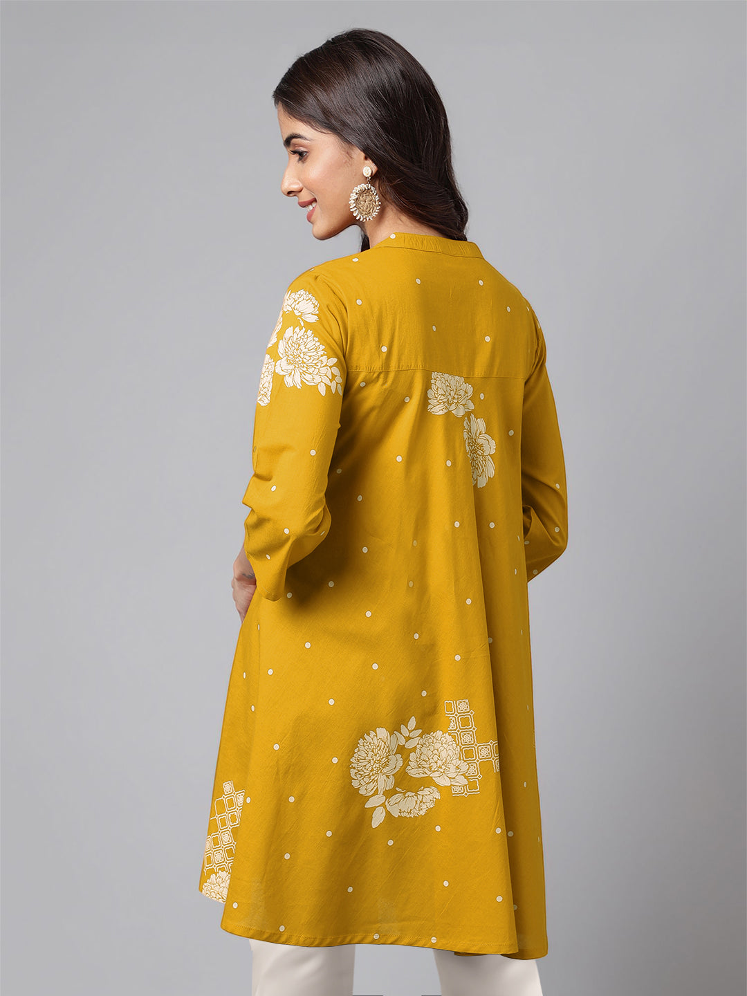 Janasya Bright Cotton Floral Flared Tunic