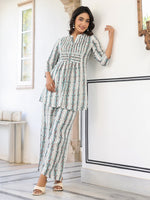 Thumbnail for Janasya Light Cotton Floral A-Line Top & Bottom Set