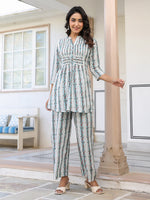Thumbnail for Janasya Light Cotton Floral A-Line Top & Bottom Set