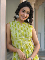Thumbnail for Janasya Bright Cotton Geometric A-Line Kurta Set