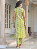 Thumbnail for Janasya Bright Cotton Geometric A-Line Kurta Set
