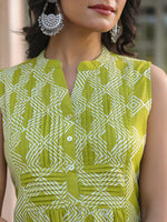 Thumbnail for Janasya Bright Cotton Geometric A-Line Kurta Set