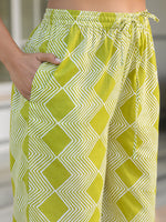 Thumbnail for Janasya Bright Cotton Geometric A-Line Kurta Set