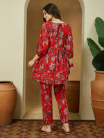 Thumbnail for Janasya Bright Cotton Floral Peplum Top & Bottom Set