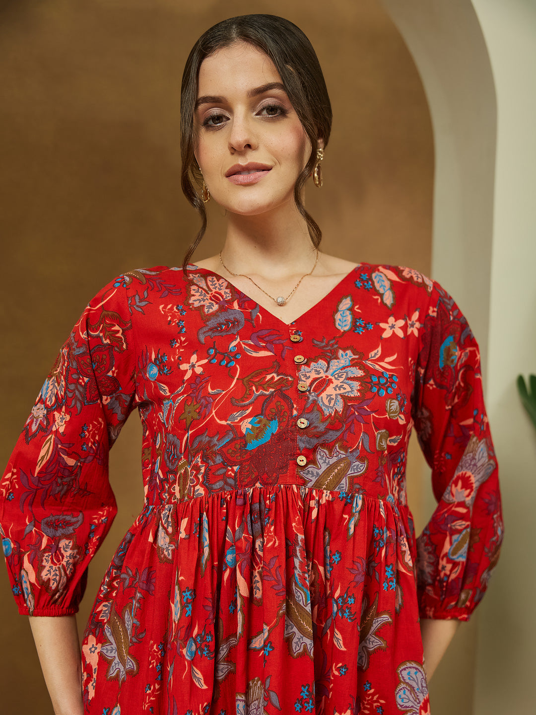 Janasya Bright Cotton Floral Peplum Top & Bottom Set