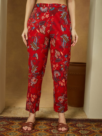 Janasya Bright Cotton Floral Peplum Top & Bottom Set - Distacart