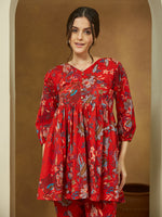 Thumbnail for Janasya Bright Cotton Floral Peplum Top & Bottom Set