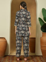 Thumbnail for Janasya Dark Cotton Floral Straight Top & Bottom Set