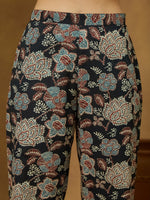 Thumbnail for Janasya Dark Cotton Floral Straight Top & Bottom Set