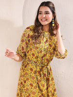 Thumbnail for Janasya Bright Georgette Floral A-Line Dress