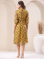 Thumbnail for Janasya Bright Georgette Floral A-Line Dress