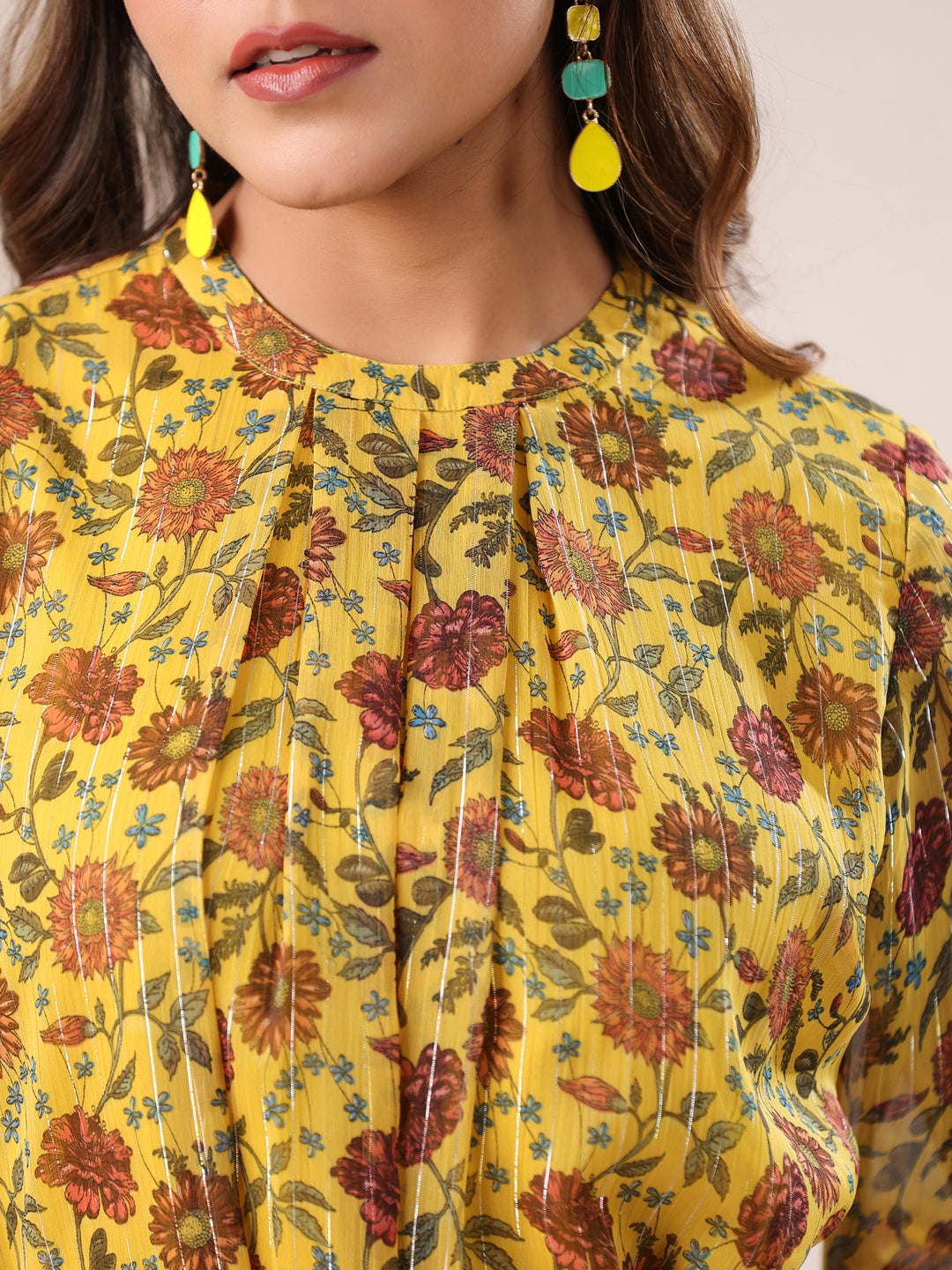 Janasya Bright Georgette Floral A-Line Dress