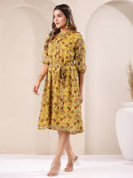 Thumbnail for Janasya Bright Georgette Floral A-Line Dress