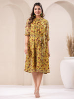 Thumbnail for Janasya Bright Georgette Floral A-Line Dress