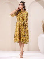 Thumbnail for Janasya Bright Georgette Floral A-Line Dress