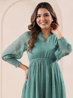 Thumbnail for Janasya Dark Dobby Chiffon Self Design Fit & Flare Dress