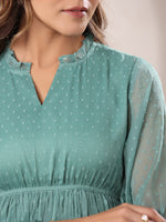 Thumbnail for Janasya Dark Dobby Chiffon Self Design Fit & Flare Dress