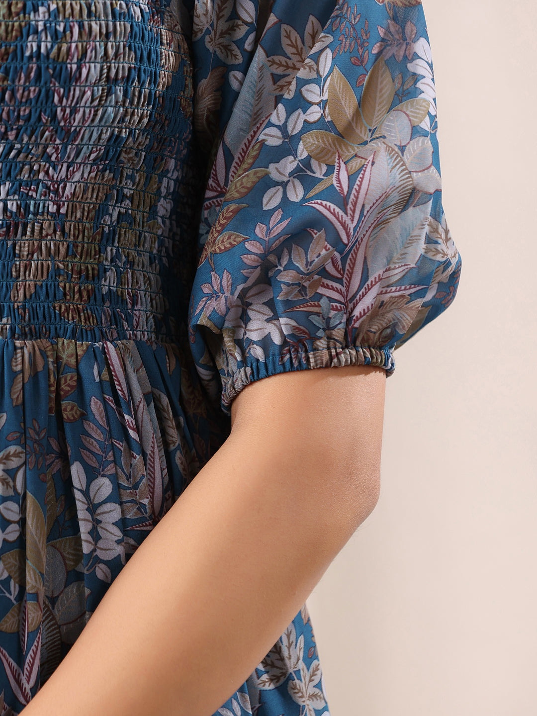 Janasya Dark Georgette Floral A-Line DRESS