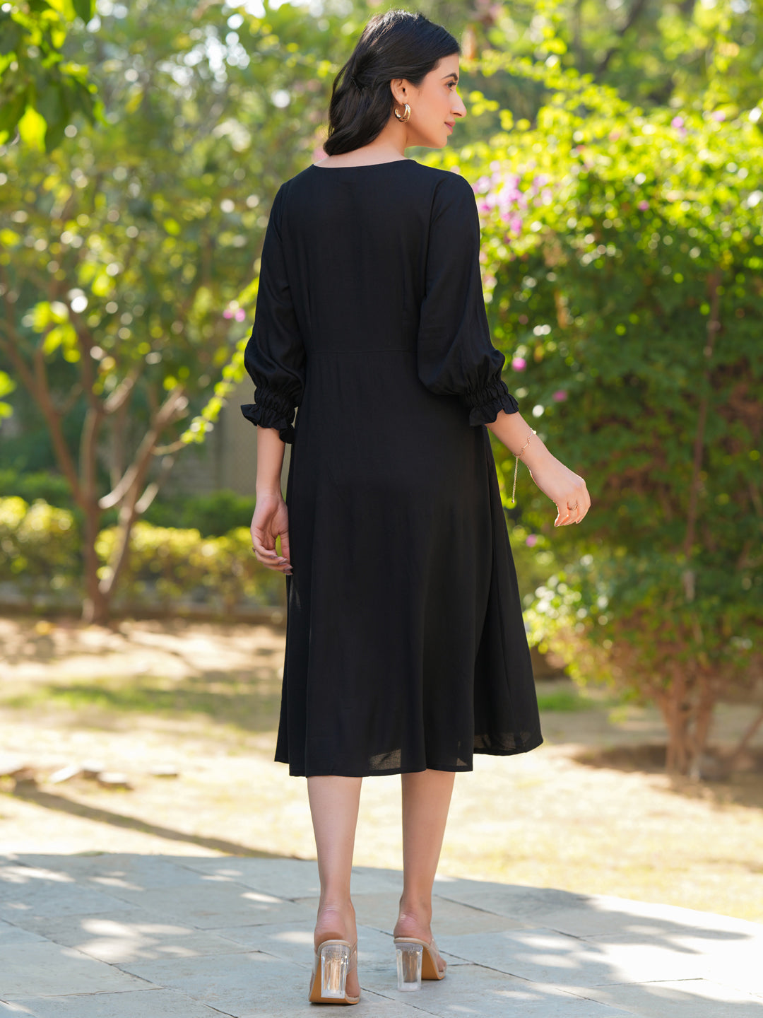 Janasya Dark Rayon Solid A-Line Dress