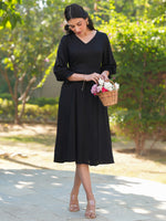 Thumbnail for Janasya Dark Rayon Solid A-Line Dress