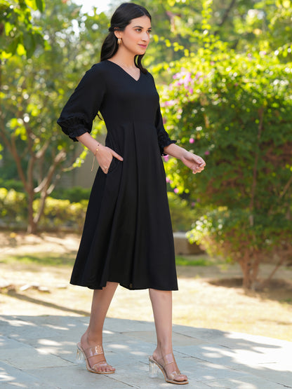 Janasya Dark Rayon Solid A-Line Dress - Distacart