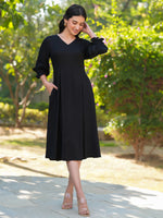 Thumbnail for Janasya Dark Rayon Solid A-Line Dress